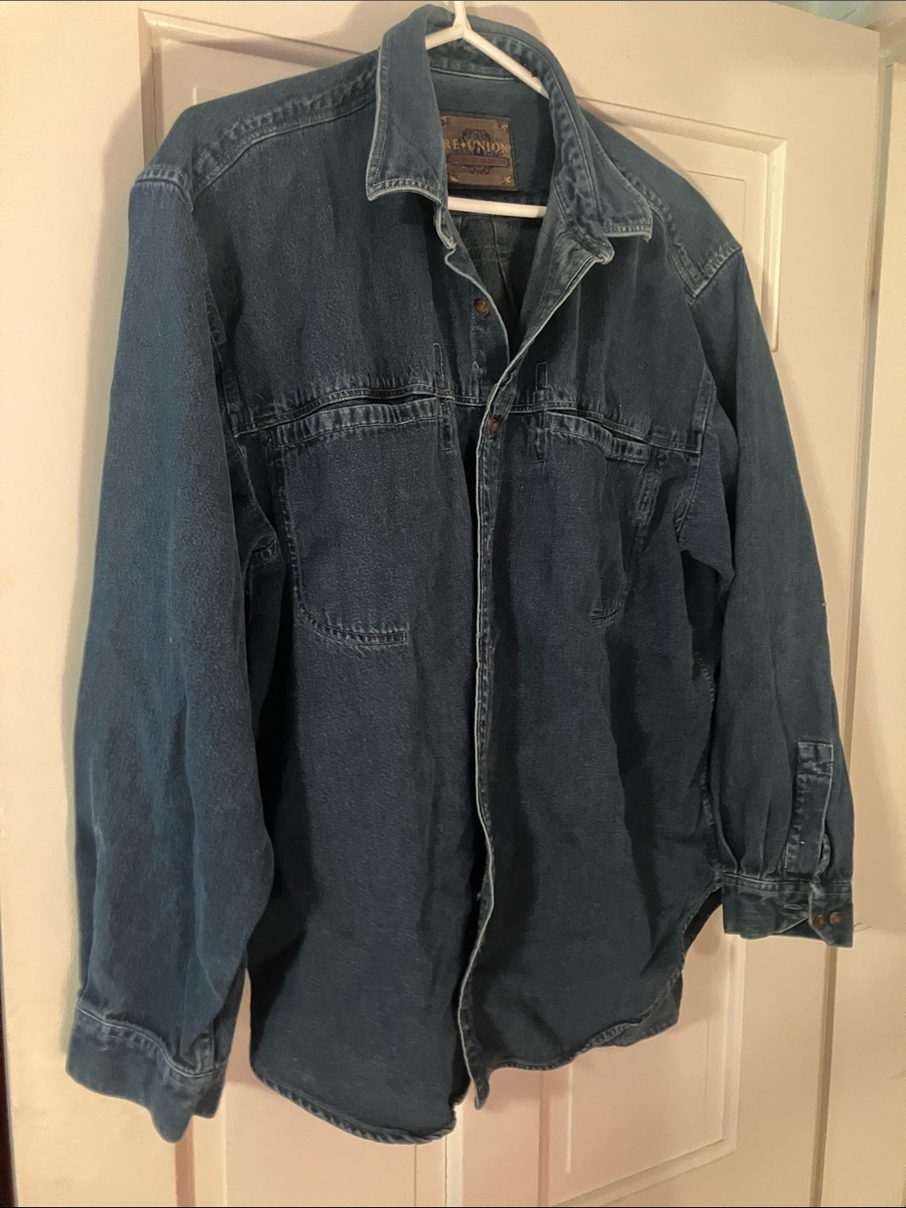 Vintage, Men's Blue Denim Button-Down Shirt.